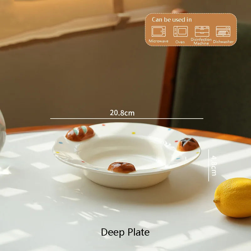 Cute Bread Relief Ceramic Bowl
